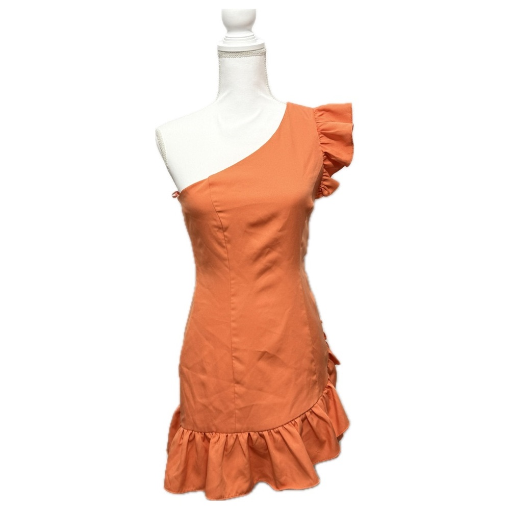 DO+BE Orange Asymmetrical Ruffled One-Shoulder Dress
